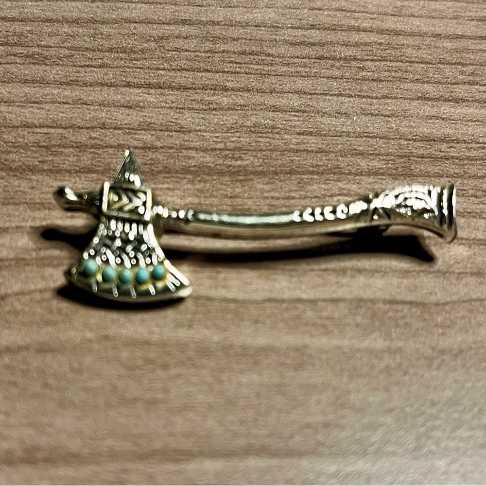 Silver and Turquoise Axe Brooch